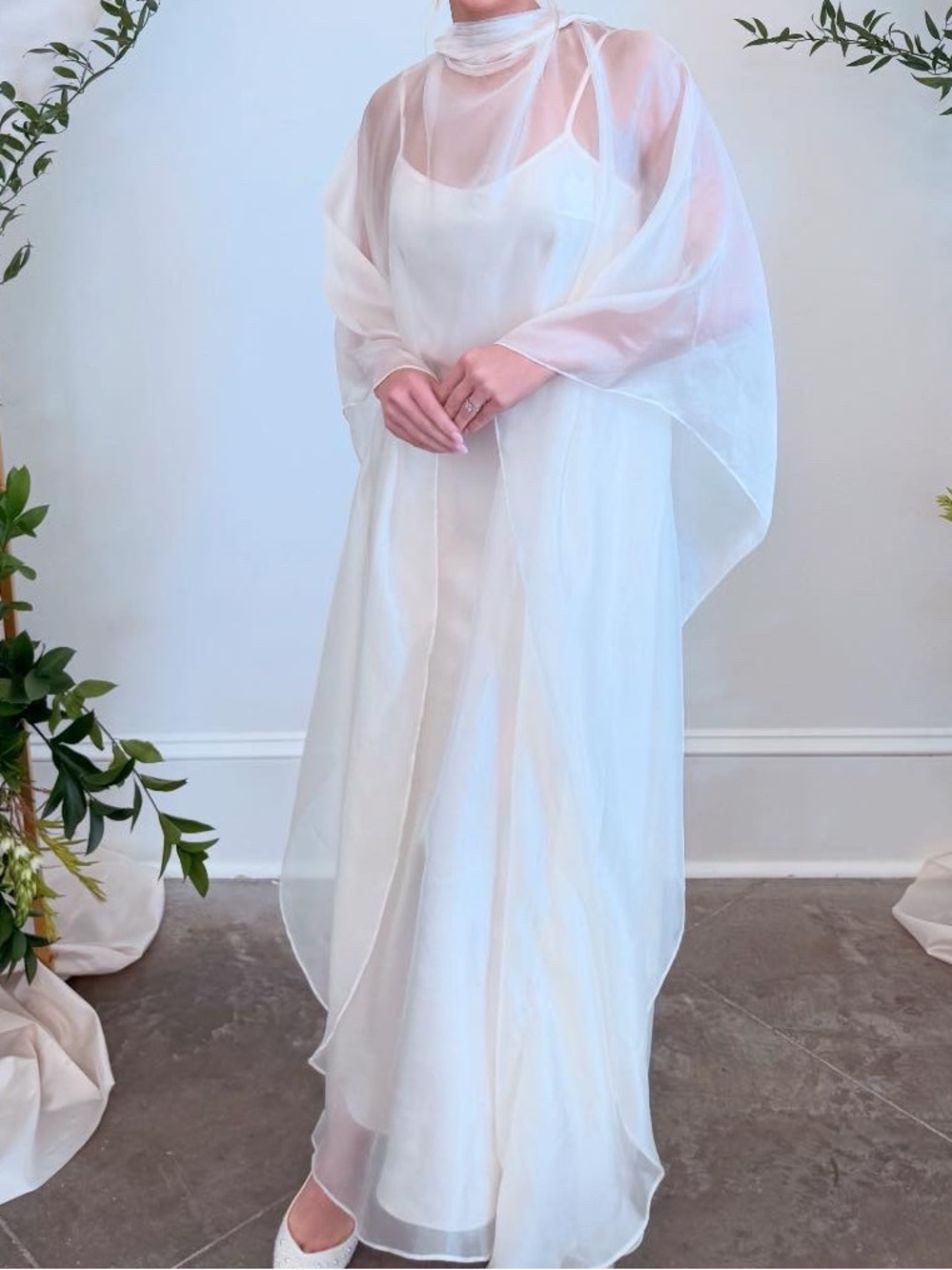 Custom Elegant White Bridal Shower Dress - Sheer Overlay